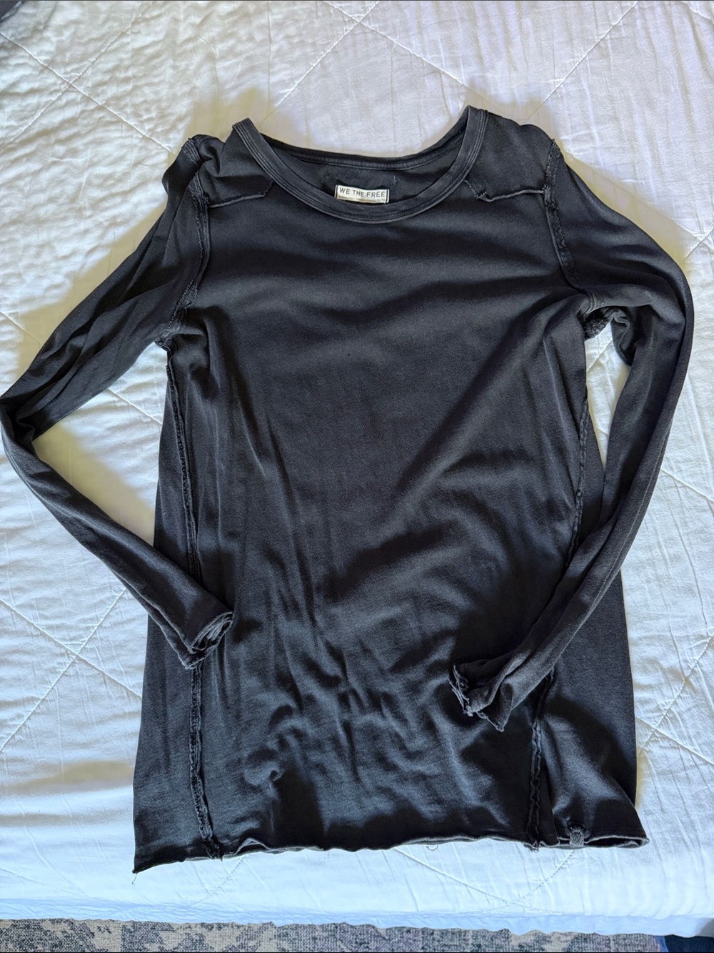 We The Free Black/Charcoal Grey Long Sleeve Crewneck Top XL